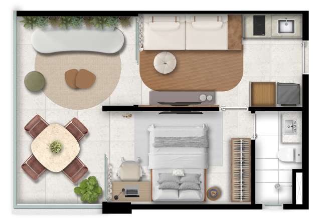 QUARTO, SALA E VARANDA MASTER // 39,21 M² DE ÁREA PRIVATIVA 