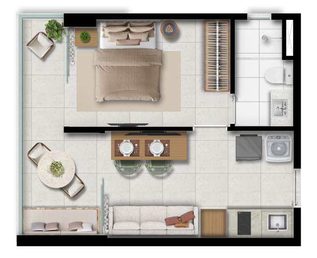 QUARTO E SALA COM VARANDA // 32,65 M² DE ÁREA PRIVATIVA